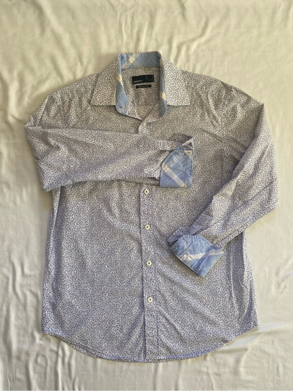 Quieti Men’s Light Blue Patterned Button-Down Shirt with Contrast Trim - Size S